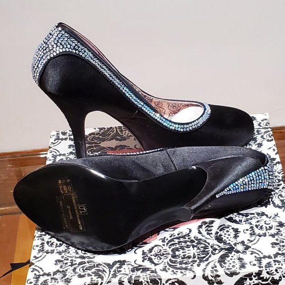 Black high heel stiletto shoes with rhinestone - Picture 3 of 5